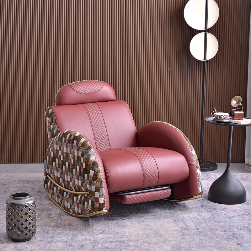 Modern Luxury Rocking Recliner Chair With Retractable Footrest - Faux Leather Or Top Grain Leather Accent Chair For Living Room & Bedroom