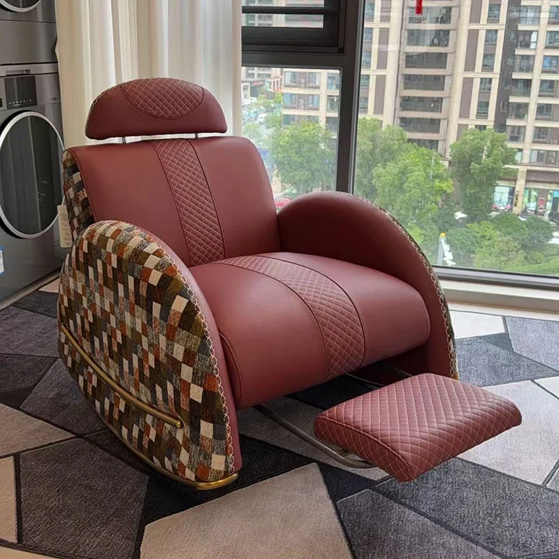 Modern Luxury Rocking Recliner Chair With Retractable Footrest - Faux Leather Or Top Grain Leather Accent Chair For Living Room & Bedroom