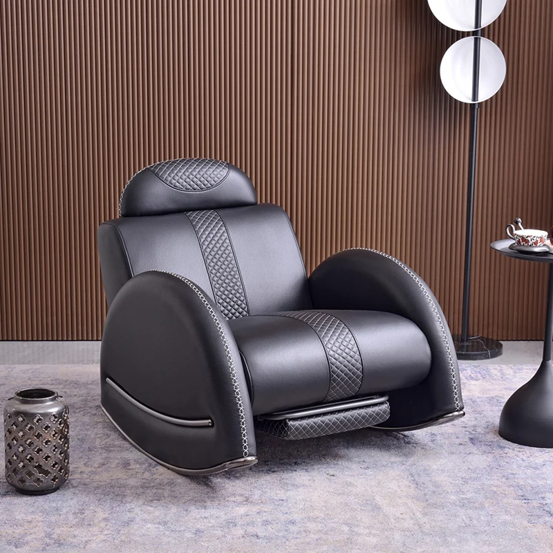 Modern Luxury Rocking Recliner Chair With Retractable Footrest - Faux Leather Or Top Grain Leather Accent Chair For Living Room & Bedroom
