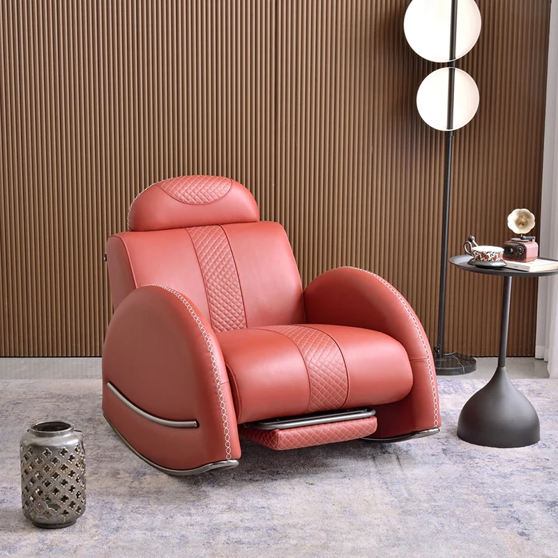 Modern Luxury Rocking Recliner Chair With Retractable Footrest - Faux Leather Or Top Grain Leather Accent Chair For Living Room & Bedroom