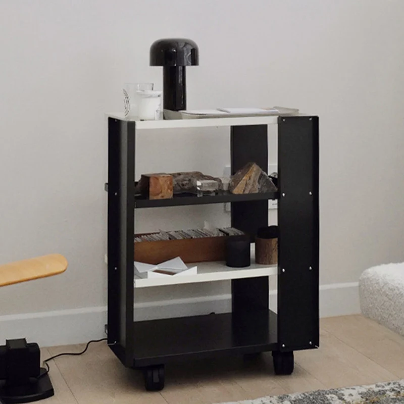 Contemporary Industrial Rectangular Carbon Steel Movable Storage Shelf 4-Tier For Living Room