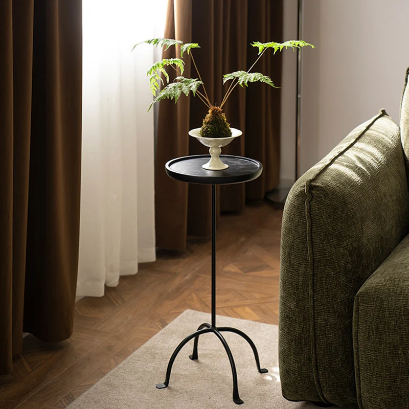 Contemporary Industrial Round Ash Wood Carbon Steel Lightweight End Table 1-Tier For Living Room