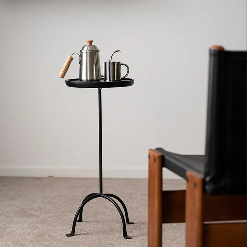 Contemporary Industrial Round Ash Wood Carbon Steel Lightweight End Table 1-Tier For Living Room