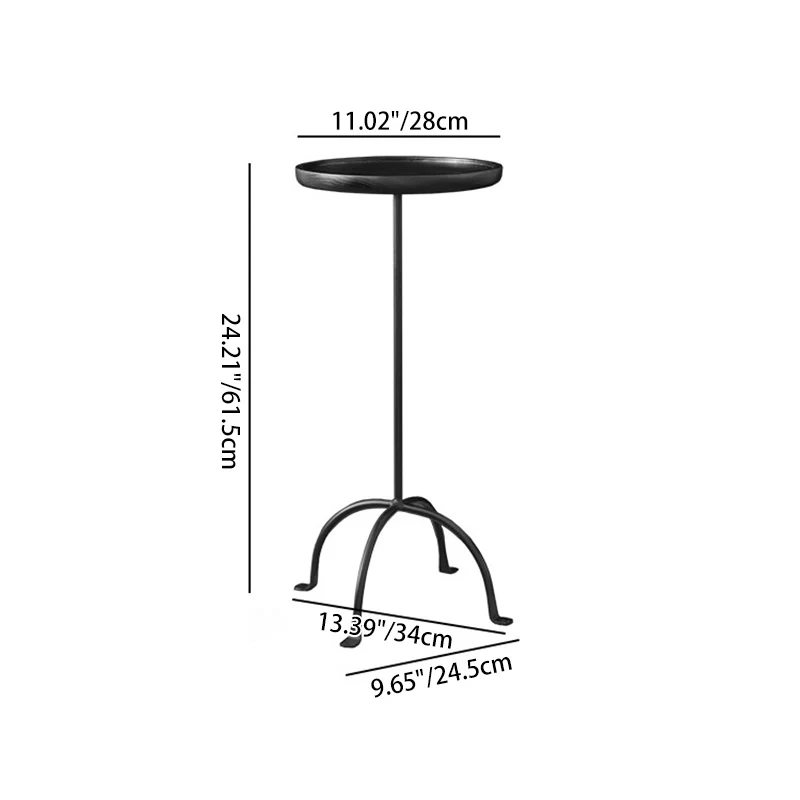 Contemporary Industrial Round Ash Wood Carbon Steel Lightweight End Table 1-Tier For Living Room