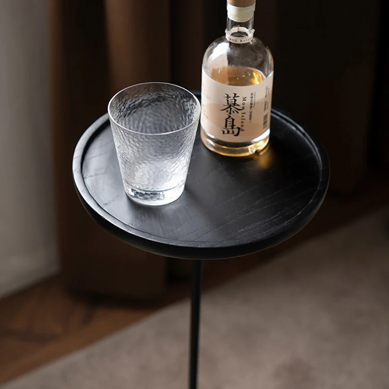 Contemporary Industrial Round Ash Wood Carbon Steel Lightweight End Table 1-Tier For Living Room