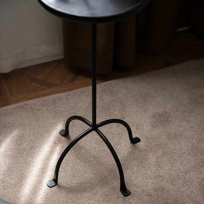 Contemporary Industrial Round Ash Wood Carbon Steel Lightweight End Table 1-Tier For Living Room