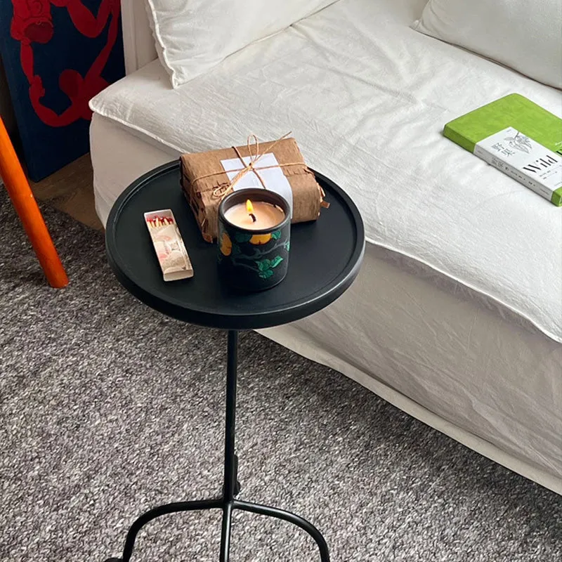 Contemporary Industrial Round Ash Wood Carbon Steel Lightweight End Table 1-Tier For Living Room