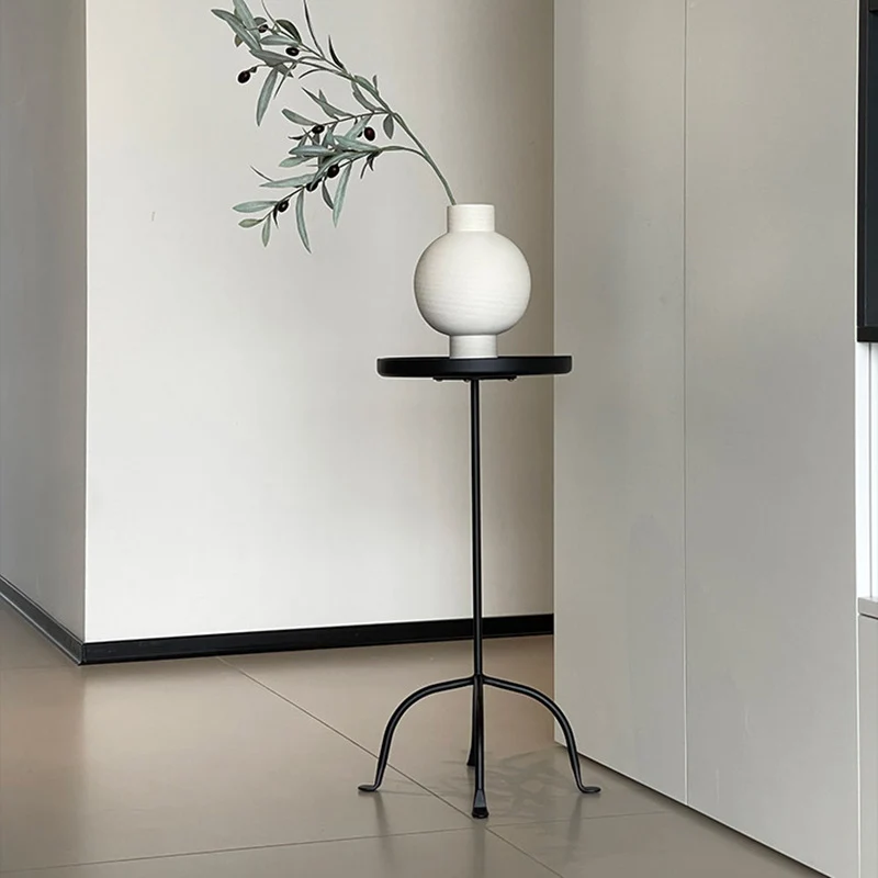 Contemporary Industrial Round Ash Wood Carbon Steel Lightweight End Table 1-Tier For Living Room