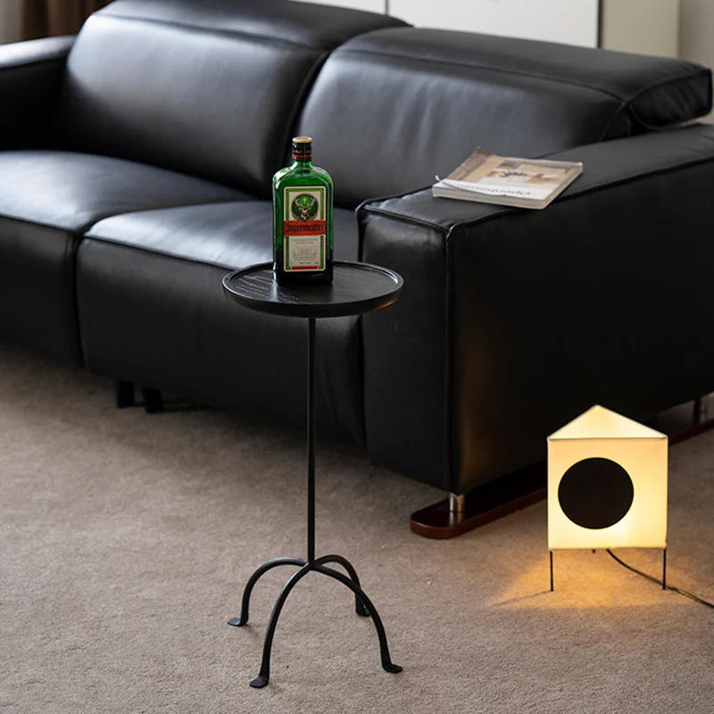 Contemporary Industrial Round Ash Wood Carbon Steel Lightweight End Table 1-Tier For Living Room