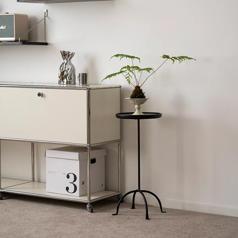 Contemporary Industrial Round Ash Wood Carbon Steel Lightweight End Table 1-Tier For Living Room
