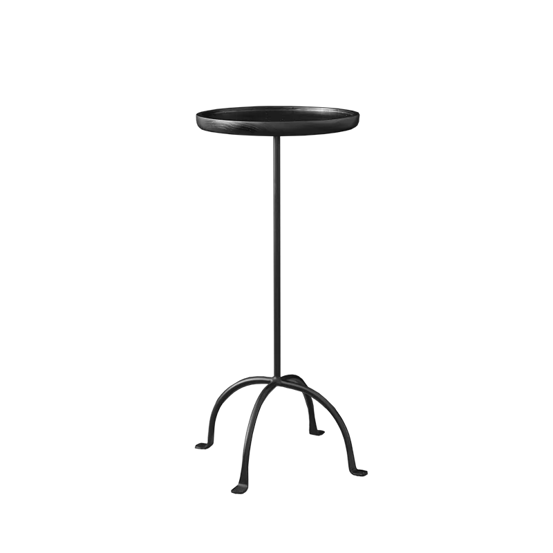 Contemporary Industrial Round Ash Wood Carbon Steel Lightweight End Table 1-Tier For Living Room