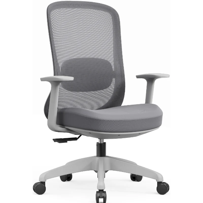 Modern Minimalist Gray Mid-Back Office Chair: Lumbar Support Design - Ergonomic Desk Chair For Home Office