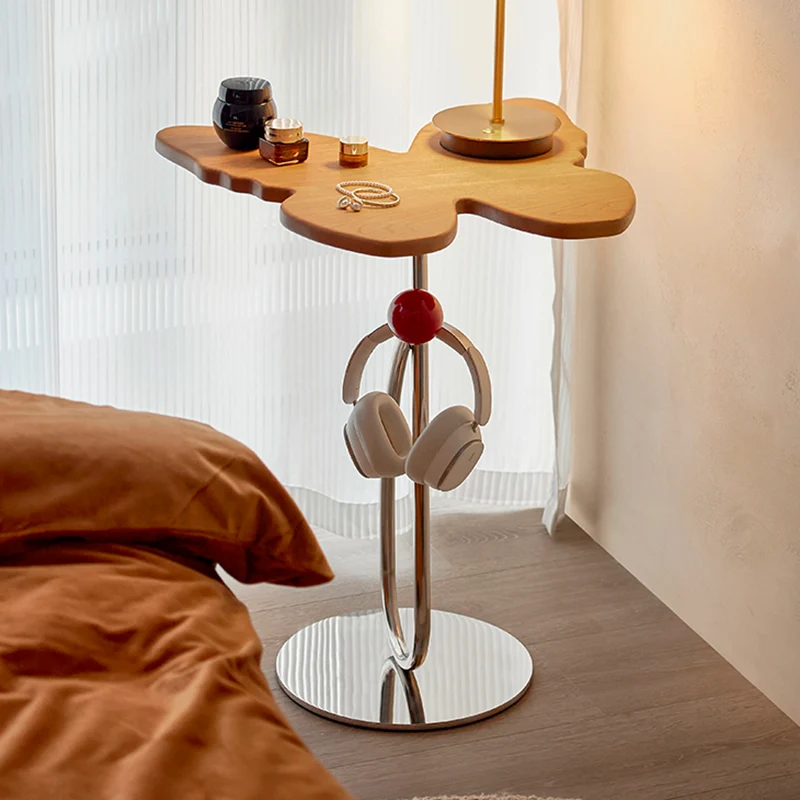 Modern Art Deco Butterfly Cherry Wood Stainless Steel End Table 1-Tier For Living Room