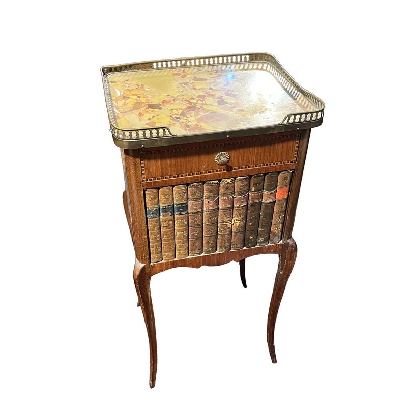 Nightstand with Louis XV trompe l'oeil book decoration