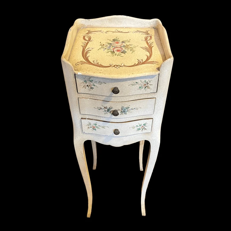 Louis XV style lacquered nightstand with floral decoration