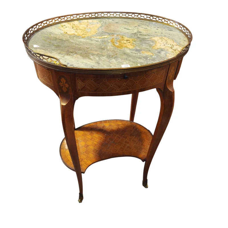 Transitional style marble-marqueted wood gueridon