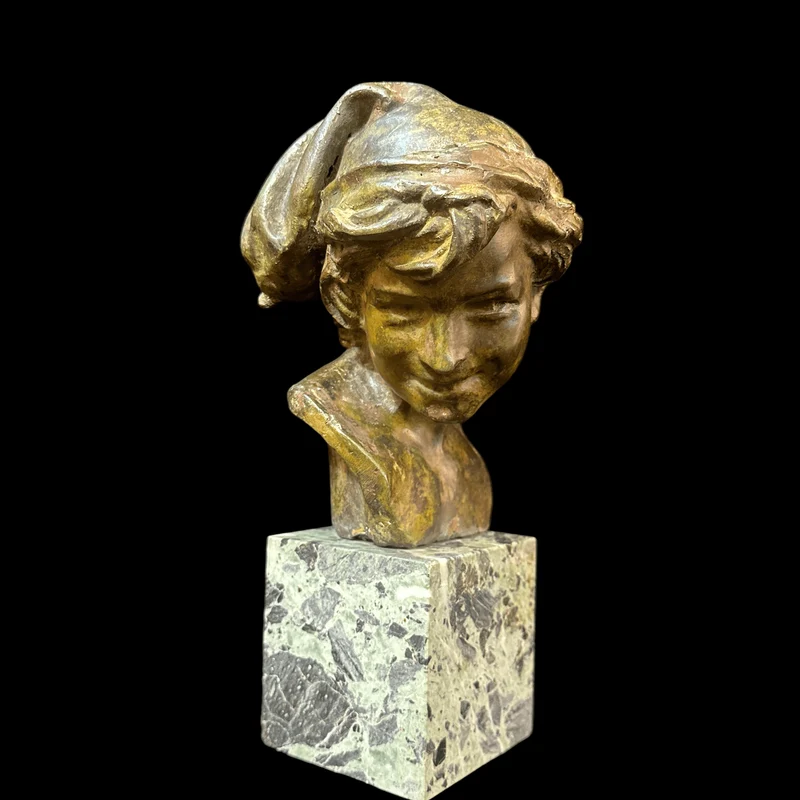 Bronze bust on marble 'Conch Fisherman' by J. Baptiste Carpeaux (1827-1875)