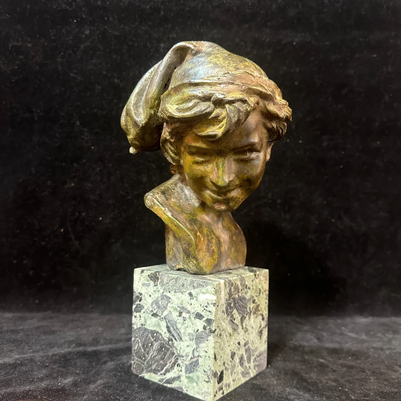 Bronze bust on marble 'Conch Fisherman' by J. Baptiste Carpeaux (1827-1875)
