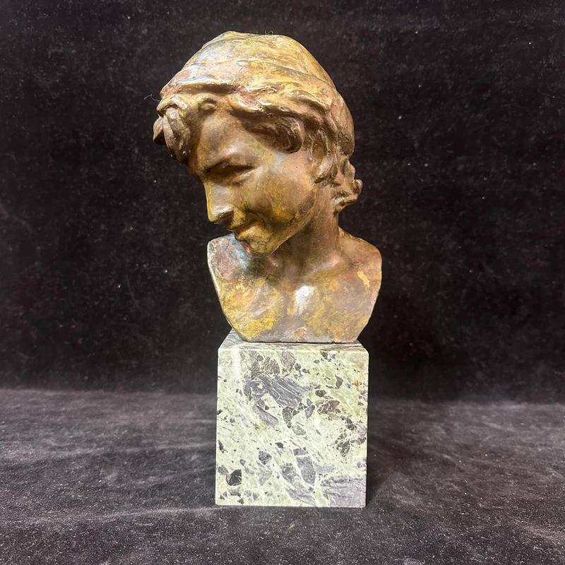 Bronze bust on marble 'Conch Fisherman' by J. Baptiste Carpeaux (1827-1875)
