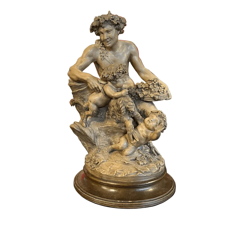 Terracotta sculpture 'Bacchus and Satyrs' in Clodion style, signed GC