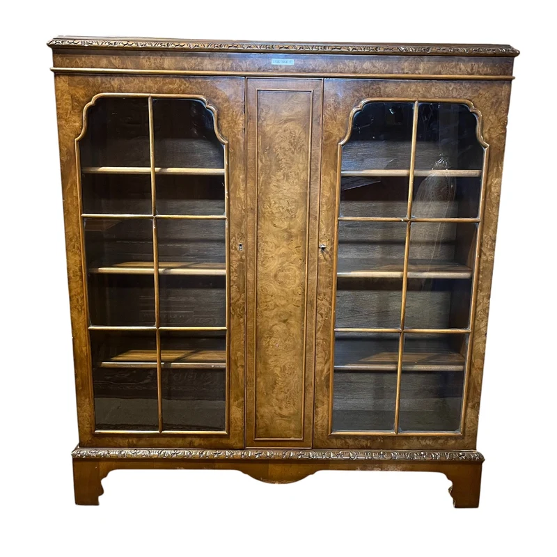 French Louis XVI style two-door loupe d'orme wood display case
