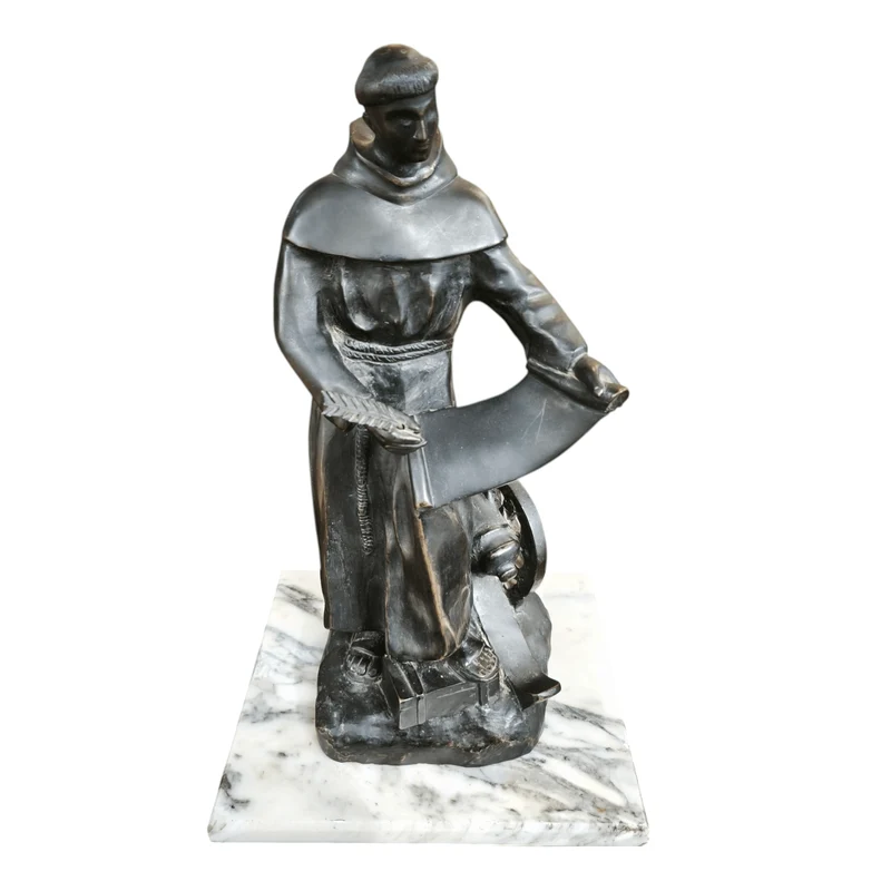 Solid bronze figure and marble base 'Franciscan Monk'