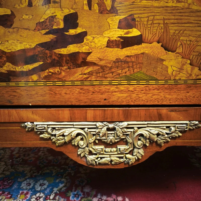 French Transition style chest of drawers with marquetry and bronze, 19th century
