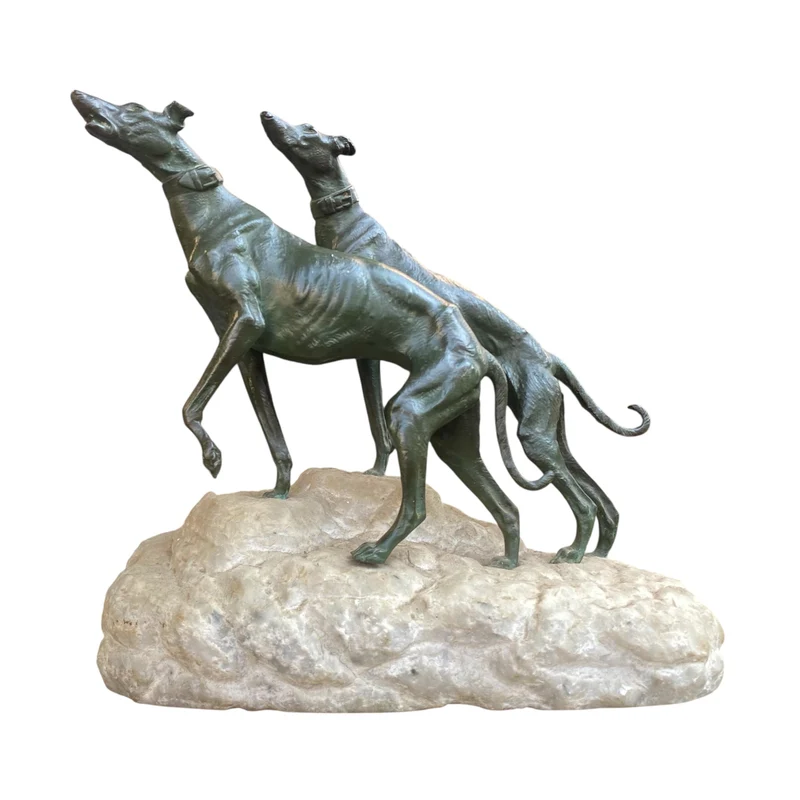 Bronze figure 'Pair of greyhounds' signed Prosper Lecourtier (1855-1924)