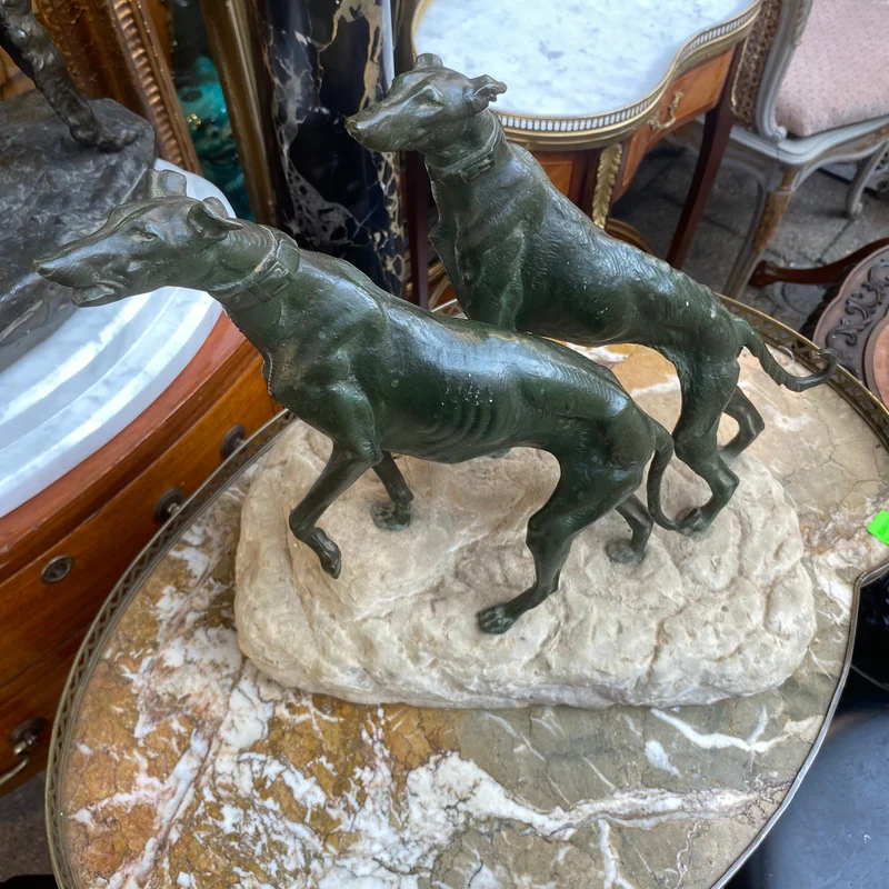 Bronze figure 'Pair of greyhounds' signed Prosper Lecourtier (1855-1924)