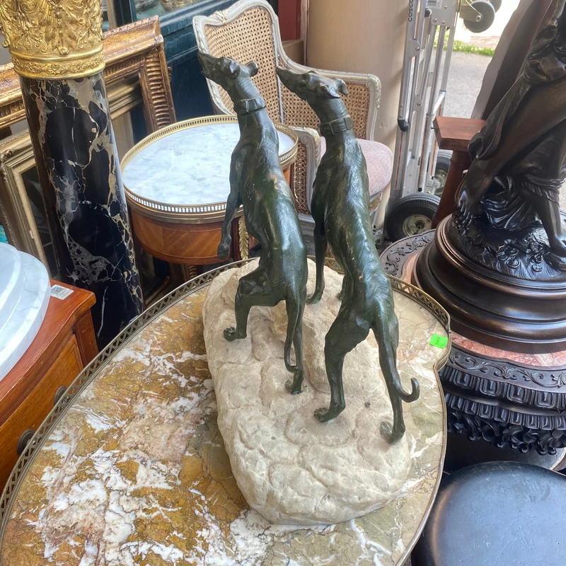 Bronze figure 'Pair of greyhounds' signed Prosper Lecourtier (1855-1924)