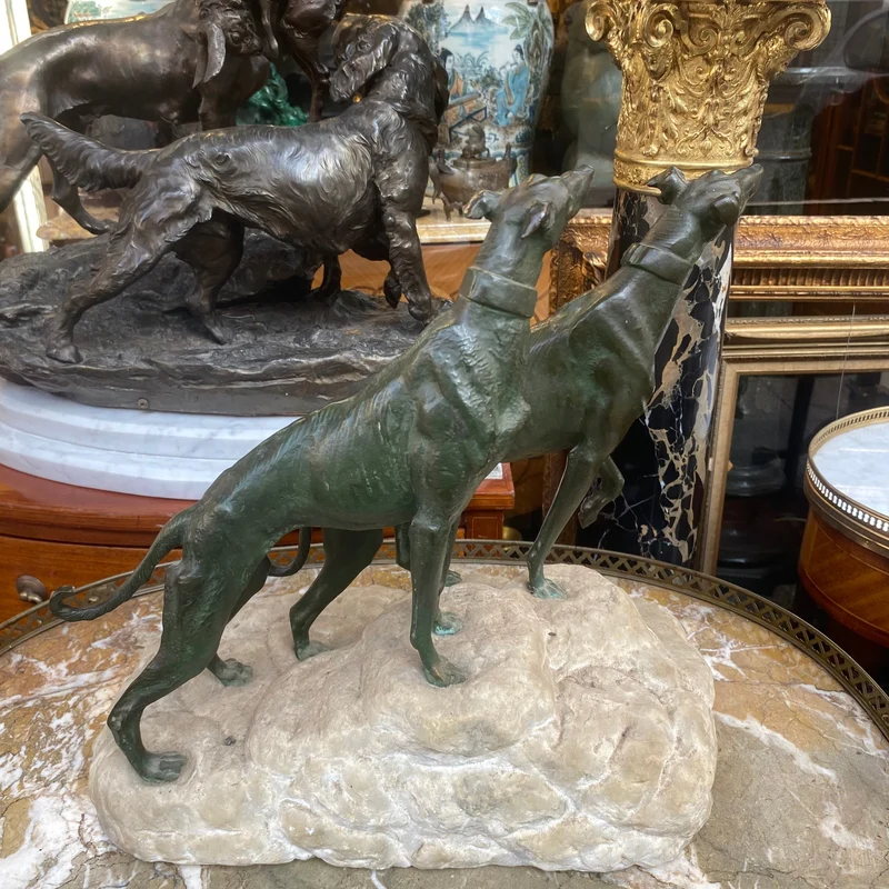 Bronze figure 'Pair of greyhounds' signed Prosper Lecourtier (1855-1924)