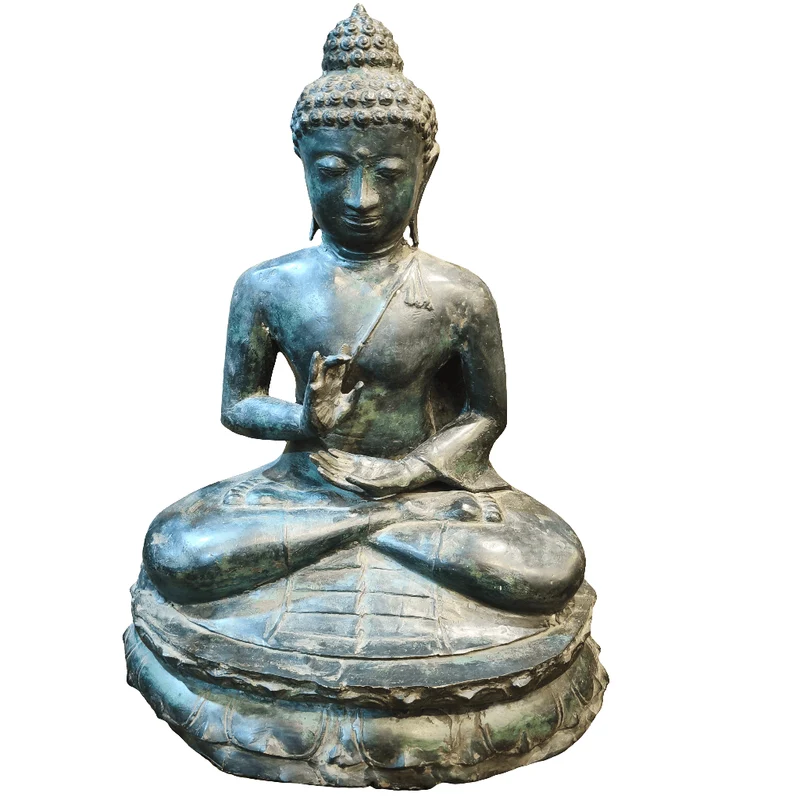 Asian green bronze sculpture 'Buddha on lotus'