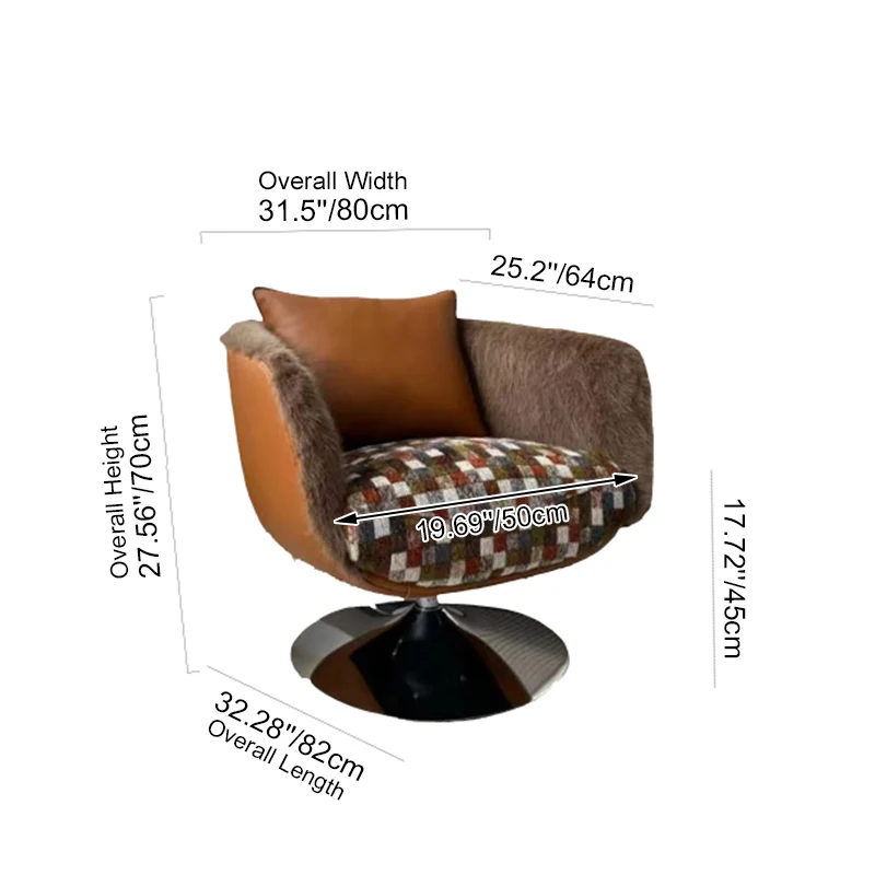 Scandinavian Faux Fur 360 Swivel Accent Chair - Faux Eco-Leather & Chenille Fabric Lounge Chair For Living Room & Bedroom