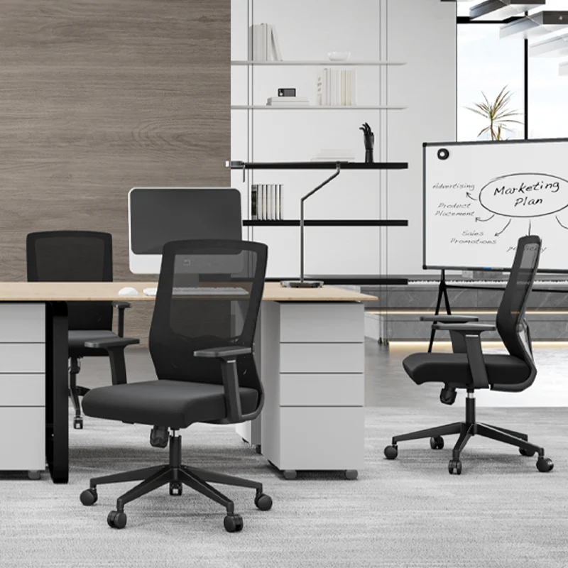 Modern Minimalist Black Ergonomic Desk Chair: Breathable Mesh Design - Mid-Back Office Chair For Home Office