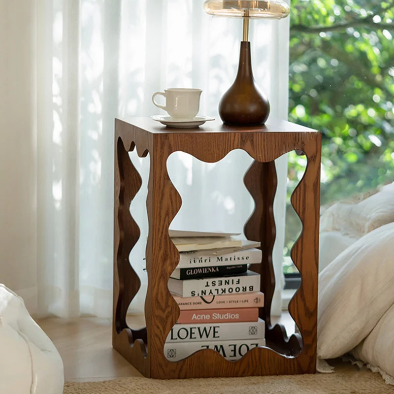 Traditional French Wavy Rectangular Plywood Portable End Table 2-Tier For Living Room & Bedroom