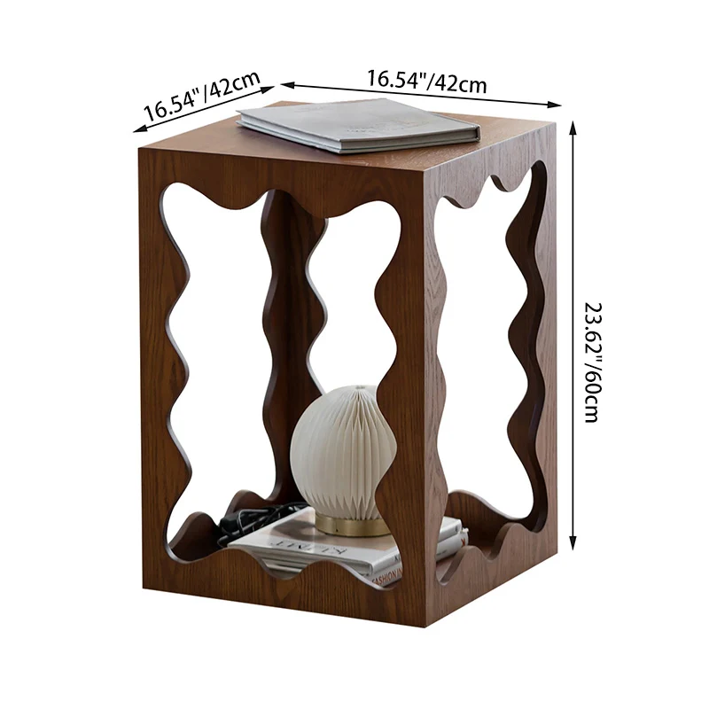 Traditional French Wavy Rectangular Plywood Portable End Table 2-Tier For Living Room & Bedroom