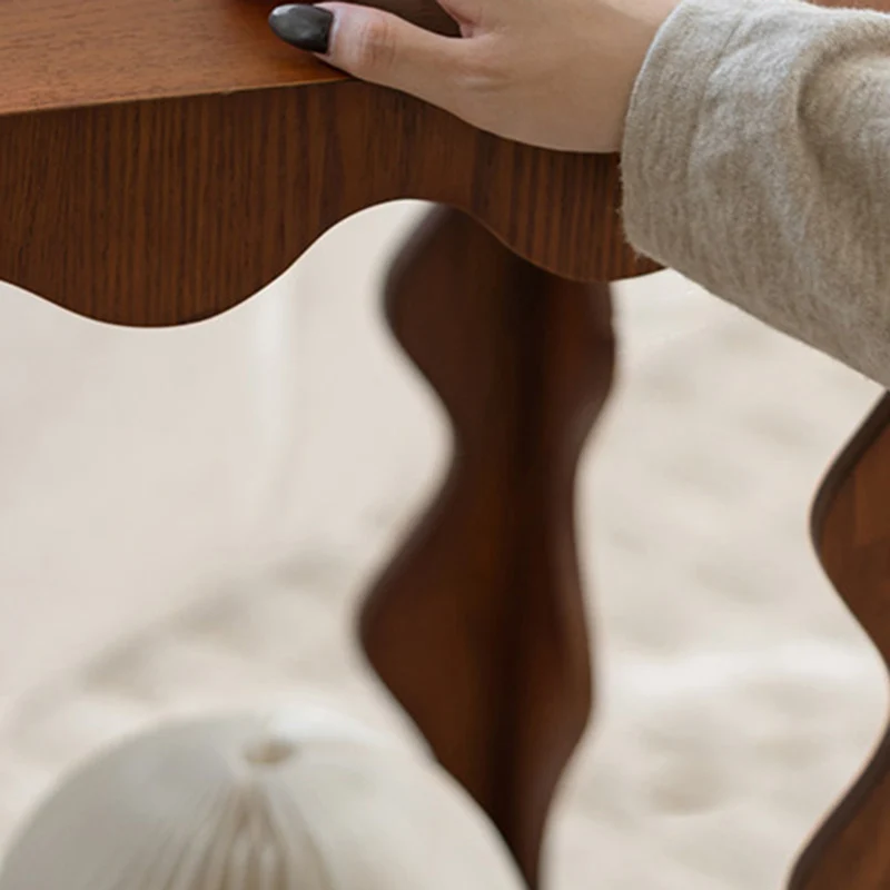Traditional French Wavy Rectangular Plywood Portable End Table 2-Tier For Living Room & Bedroom