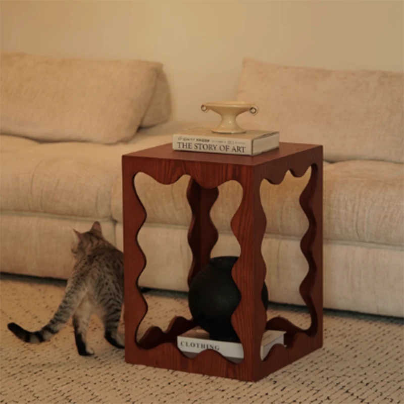Traditional French Wavy Rectangular Plywood Portable End Table 2-Tier For Living Room & Bedroom