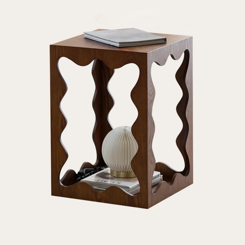 Traditional French Wavy Rectangular Plywood Portable End Table 2-Tier For Living Room & Bedroom