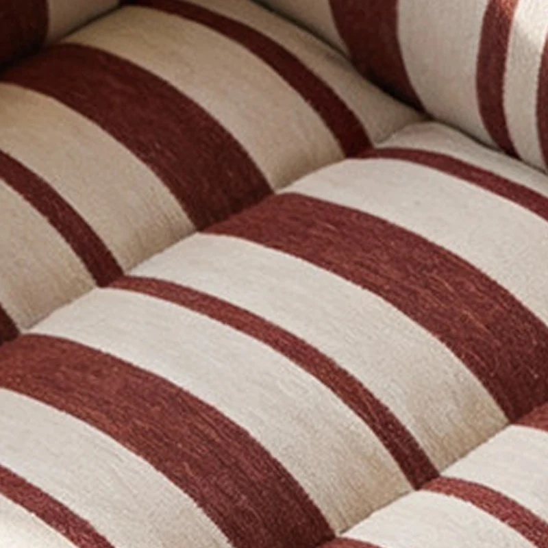 Vintage Ash Wood Striped Lounge Chair - Plush Linen Chenille Linen Accent Armchair For Living Room