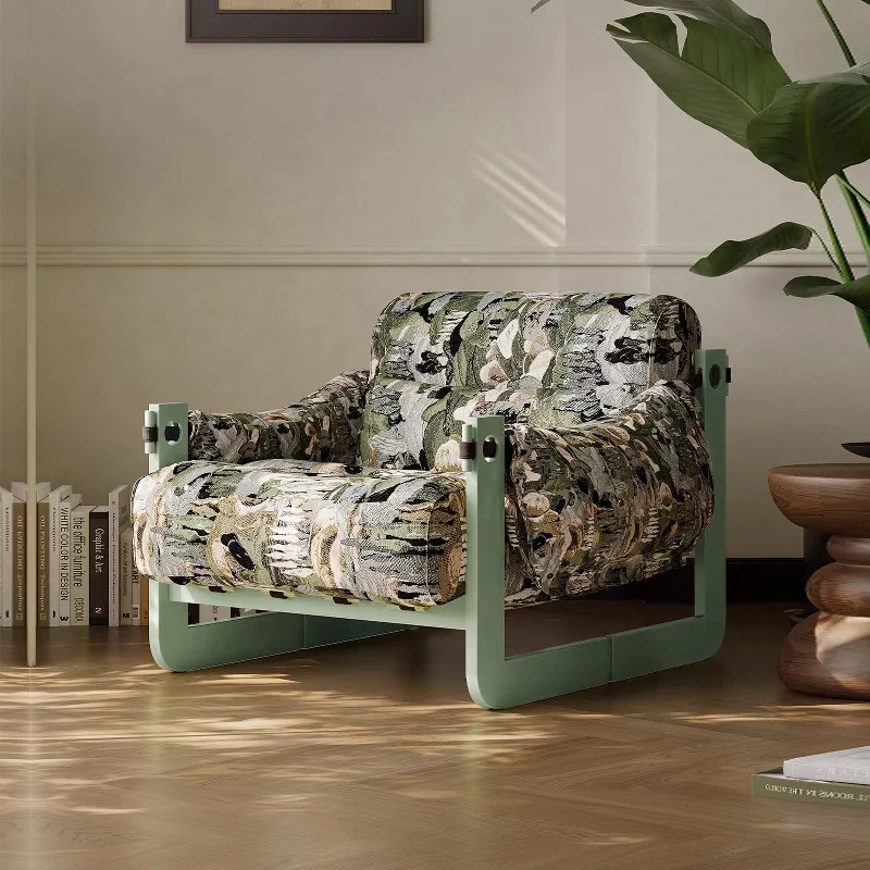 Modern Ash Wood Linen Lounge Chair - Plush Rectangular Accent Armchair For Living Room