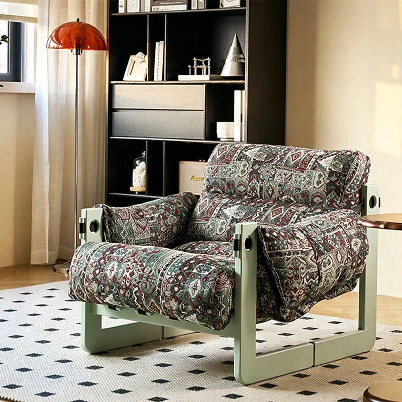 Modern Ash Wood Linen Lounge Chair - Plush Rectangular Accent Armchair For Living Room