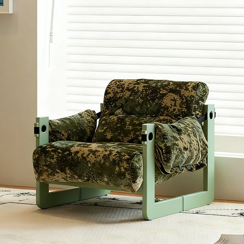 Modern Ash Wood Linen Lounge Chair - Plush Rectangular Accent Armchair For Living Room