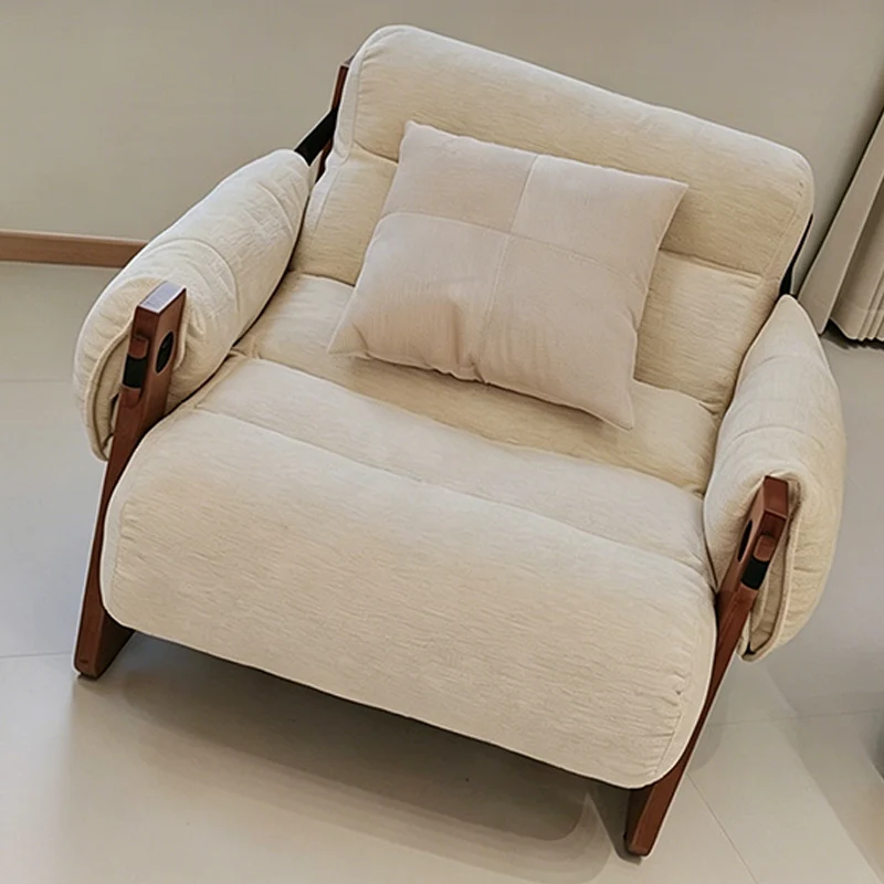 Vintage Ash Wood Jacquard Lounge Chair - Plush Down & Fiber-Filled Accent Armchair For Living Room