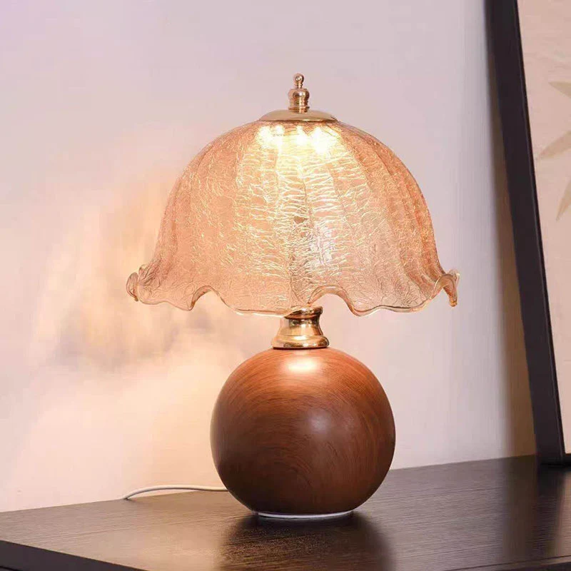 Contemporary Nordic Ceramic Iron Glass Round Flower Bud Design USB Plug-in LED Table Lamp For Bedroom