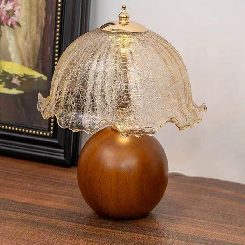 Contemporary Nordic Ceramic Iron Glass Round Flower Bud Design USB Plug-in LED Table Lamp For Bedroom