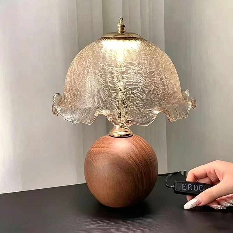 Contemporary Nordic Ceramic Iron Glass Round Flower Bud Design USB Plug-in LED Table Lamp For Bedroom