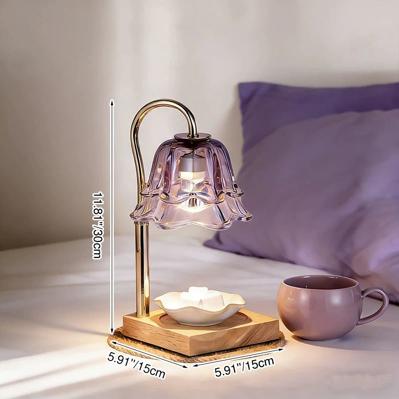 Contemporary Creative Iron Glass Oak Wood Lily Of The Valley Design 1-Light Melting Wax Table Lamp For Bedroom