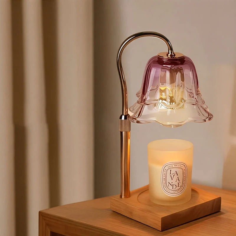 Contemporary Creative Iron Glass Oak Wood Lily Of The Valley Design 1-Light Melting Wax Table Lamp For Bedroom