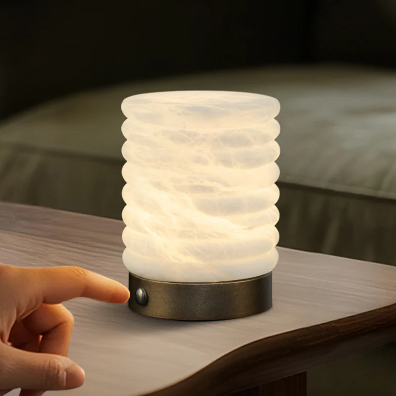 Scandinavian Natural Marble Aluminum Alloy Table Lamp USB Rechargeable - Touch Dimmable Ambient Bedside Lamp For Bedroom Living Room